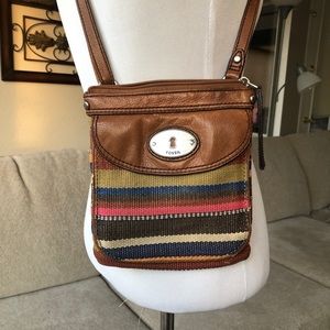 Fossil leather purse woven crossbody Bag